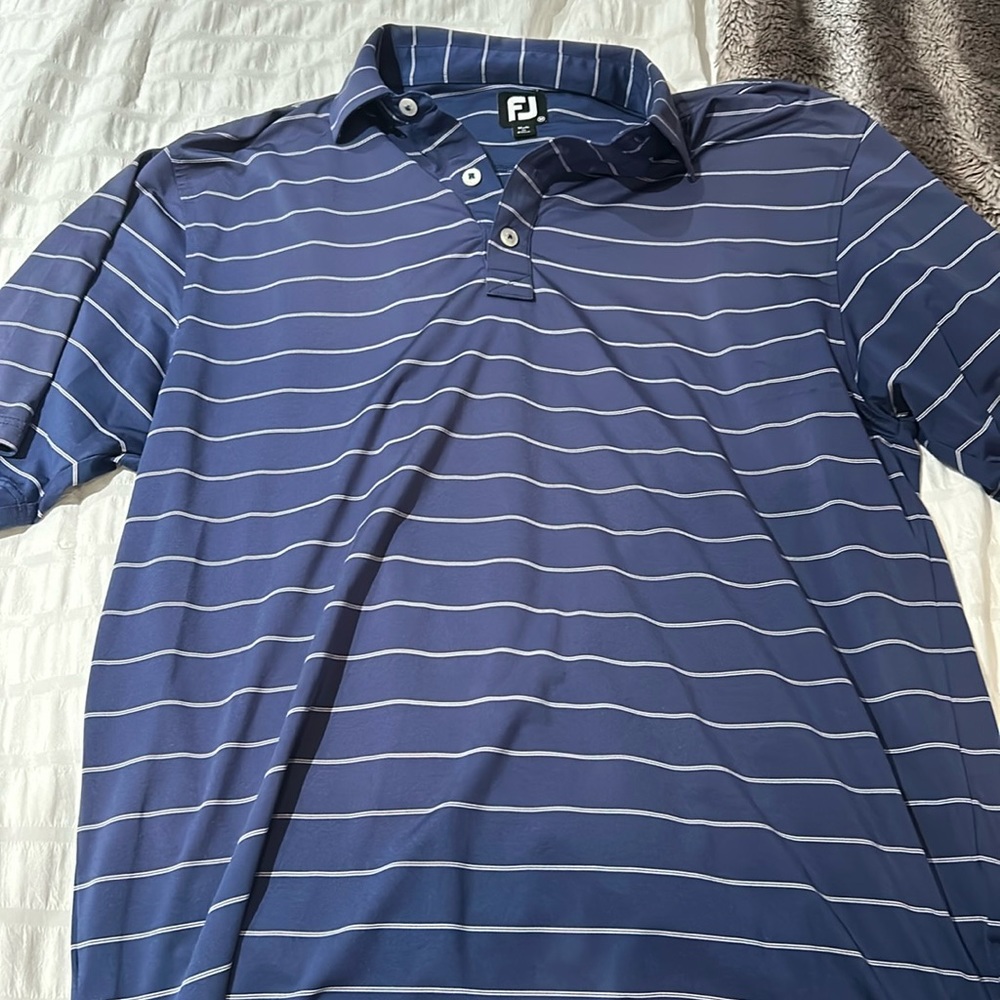 Navy and white striped footjoy size medium golf shirt